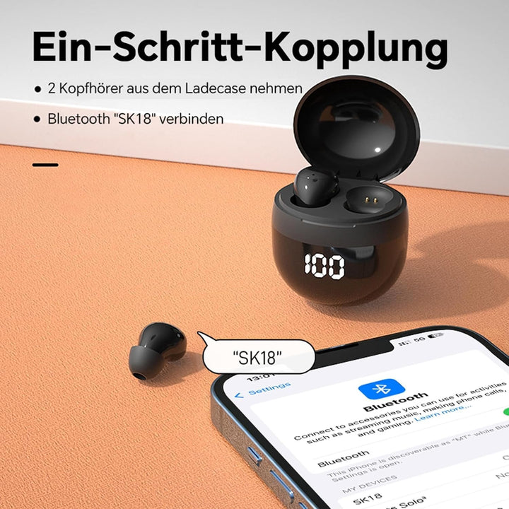 Mini unsichtbare Kopfhörer Bluetooth kabellos in Ear kleinste drahtlose schnurlose Ohrhörer Wireless