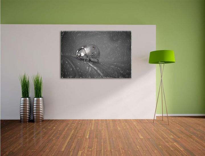 Pixxprint Kleiner Marienkäfer auf Blatt / 100x70cm Leinwandbild bespannt auf Holzrahmen/Wandbild Kun