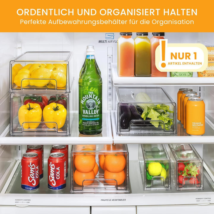 Kühlschrank Organizer Schublade 1 Stück Gross - Klare Stapelbare Aufbewahrung für Küche, Kühlschrank
