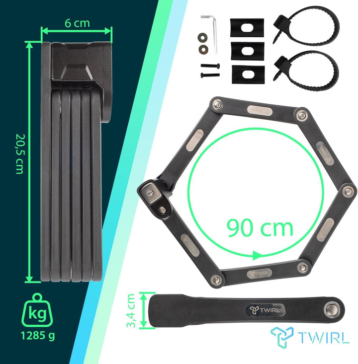TWIRL Faltschloss, mit Schlüssel, Stahl, schwarz