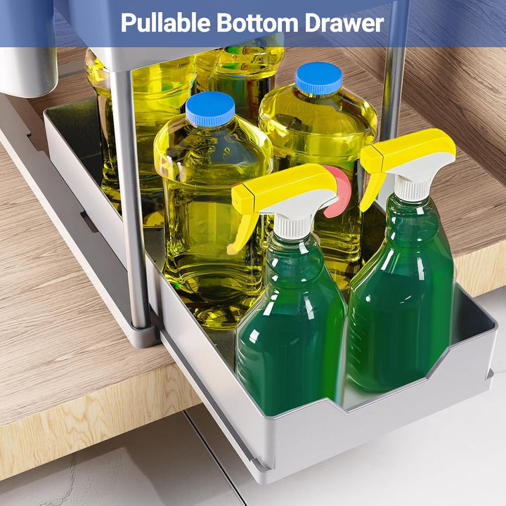 Puricon Unter Waschbecken Regal, 2 Etagen Standregal Küche Arbeitsplatte Regal Organizer, Mehrfunkti