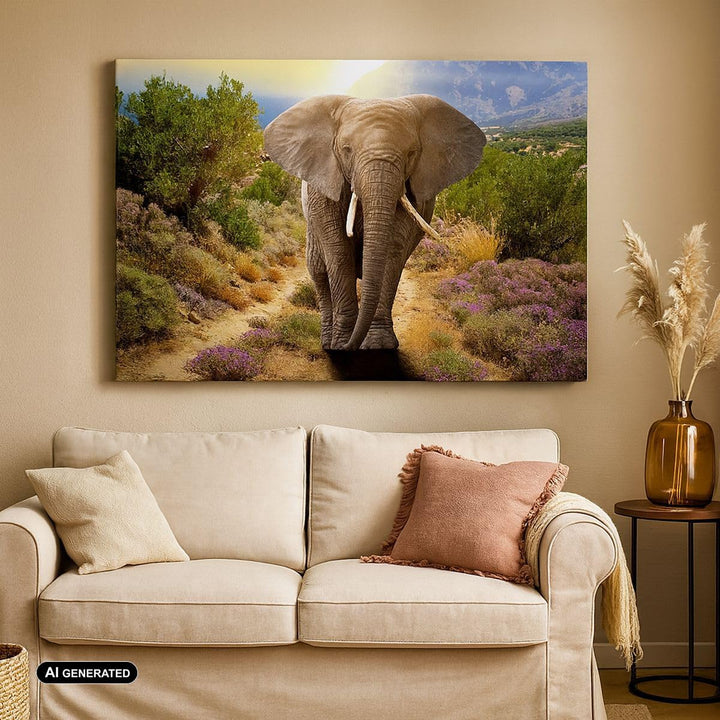 Bilder auf Leinwand 100x70cm Leinwandbild Tiere Afrika Elefanten Spaziergang Gross Wanddeko Bild Sch