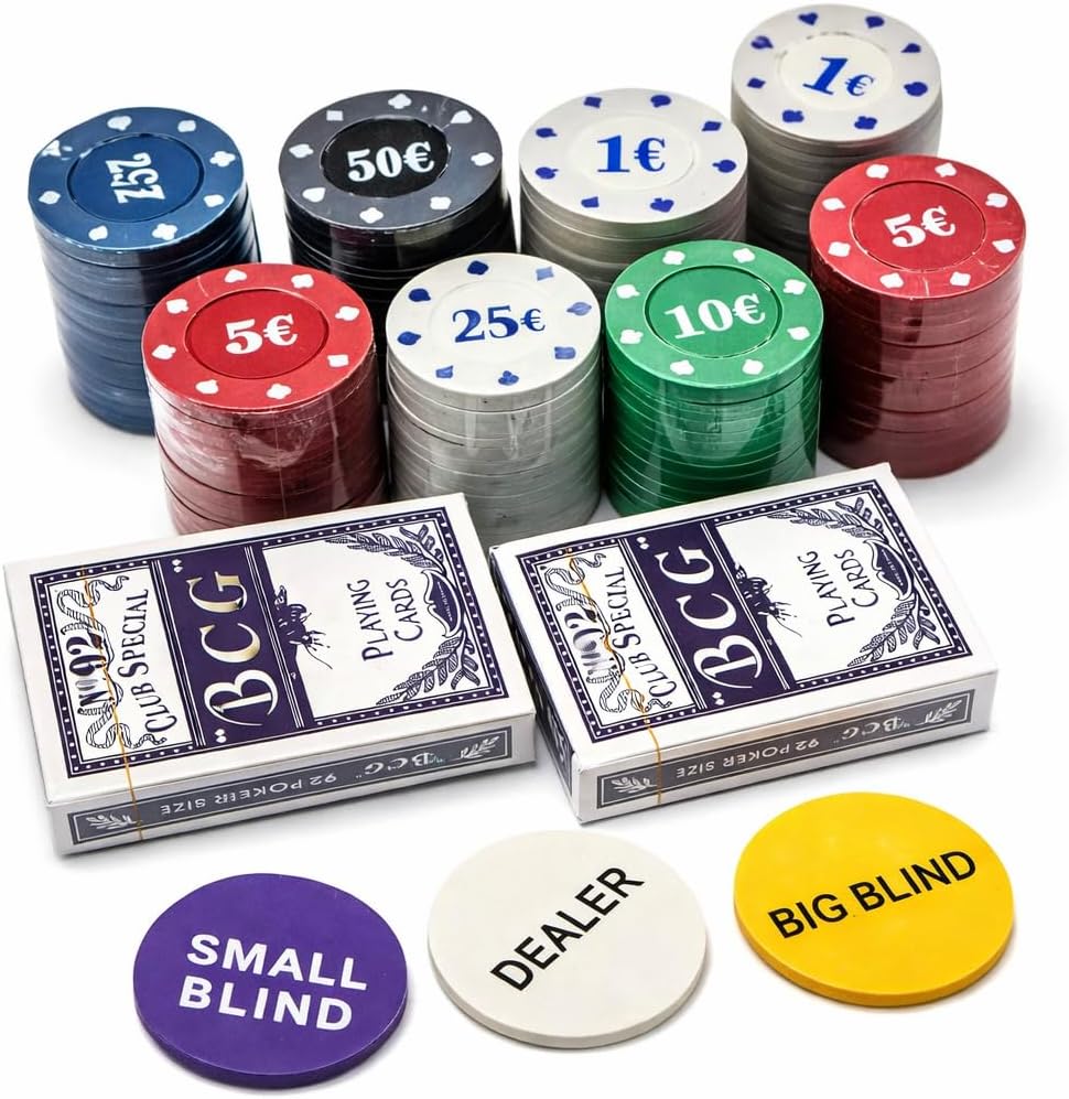 Set de Poker, Pokerkarten, Professionelles Pokerset, Blackjack, Metallkoffer, Casino, Spielchips, Sp
