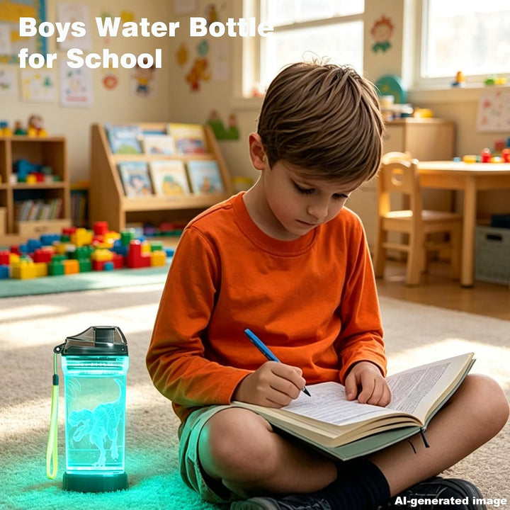 Lightzz Kids Wasserflasche mit 3D leuchtendem Dinosaurier LED Licht - 14 OZ Tritan BPA Free - Kreati