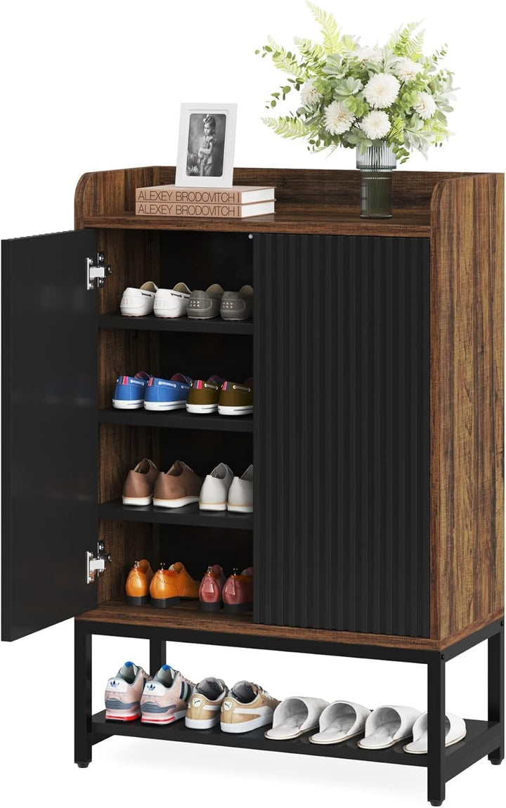 LITTLE TREE Schuhschrank mit Türen, 5-stöckiger Schuhschrank aus Holz, Schuhregal, Organizer Schrank