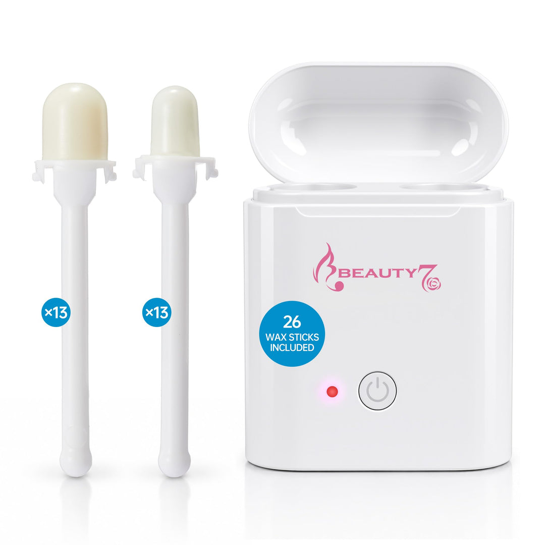 BEAUTY7 USB Ohren - & Nasenhaar Wachs Set Mini Wachswärmer USB-C Anschluss inkl. vorbereiteten 26 Wa