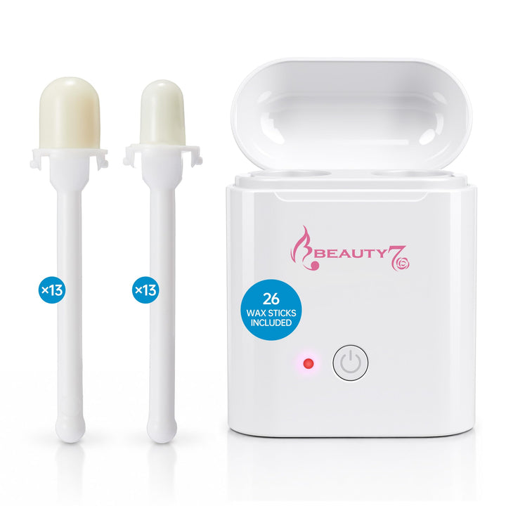 BEAUTY7 USB Ohren - & Nasenhaar Wachs Set Mini Wachswärmer USB-C Anschluss inkl. vorbereiteten 26 Wa