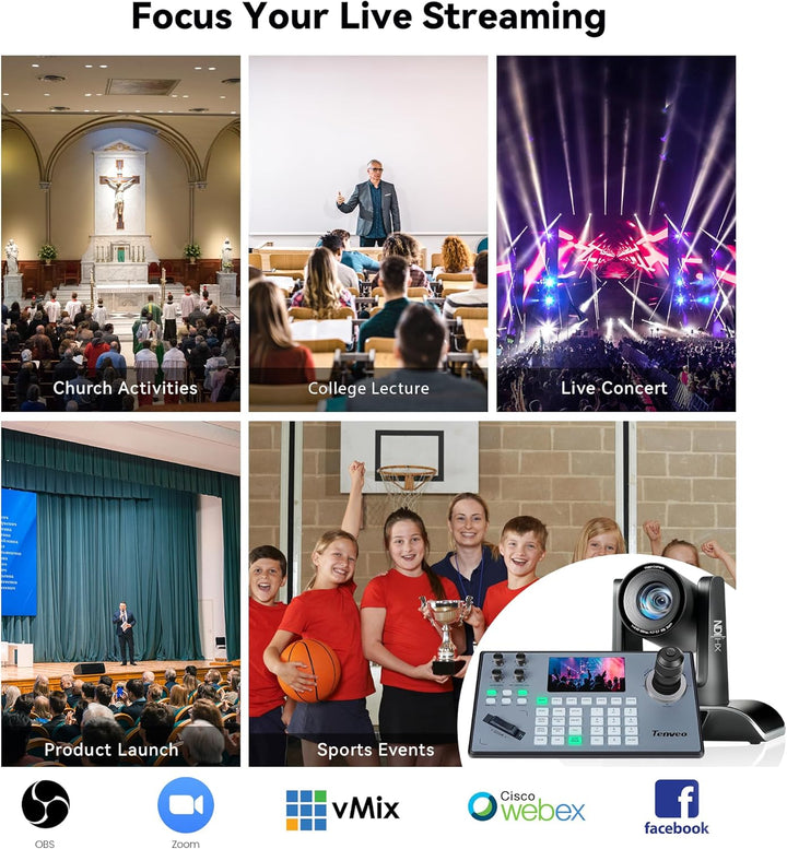 Tenveo 4K PTZ Kamera mit NDI & KI-Tracking – 20x Optischer Zoom, PoE+, für Live-Streaming (OBS/vMix)