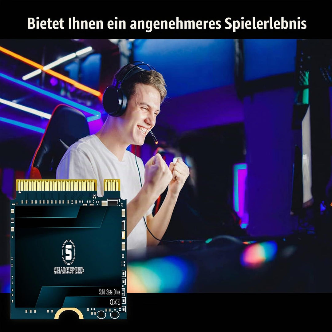 M.2 2230 SSD 1TB NVMe SHARKSPEED PCIe Gen 3.0 x4 30mm, SSD Festplatte Intern Solid State Drive für S