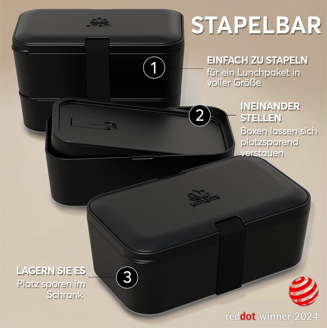 Umami Lunchbox Erwachsene, Verschachtelbar Auslaufsichere Bento Box mit 4 Bestecke & Fächern, Brotdo