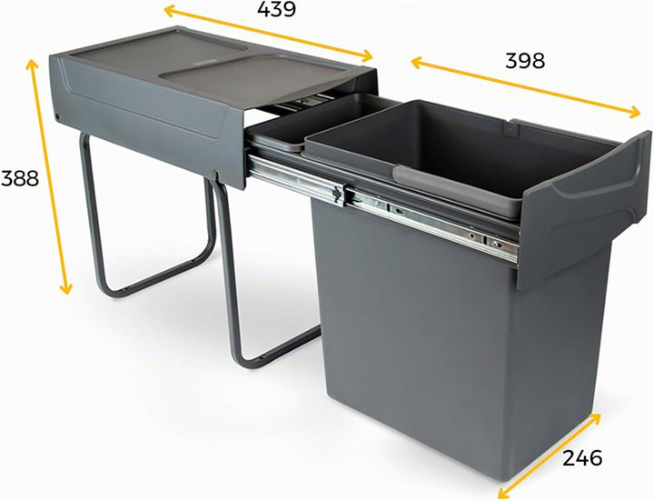 Emuca - Küchenabfalleimer mit unterseitiger Befestigung, ausziehbarer Recycle-Mülleimer, 1x20 L, Sta