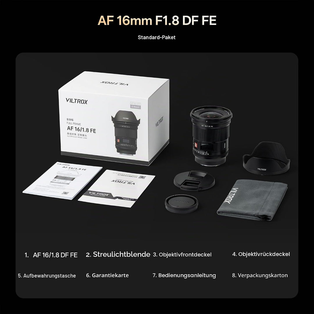 VILTROX AF 16mm F1.8 FE Objektiv für Sony E Mount, grosse Blende F/1.8 Vollformat-Weitwinkelobjektiv