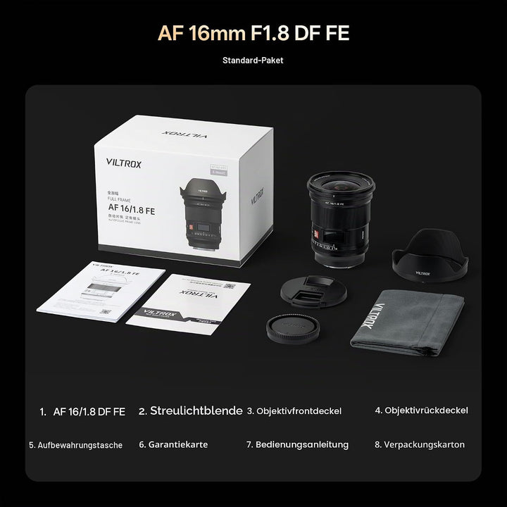 VILTROX AF 16mm F1.8 FE Objektiv für Sony E Mount, grosse Blende F/1.8 Vollformat-Weitwinkelobjektiv
