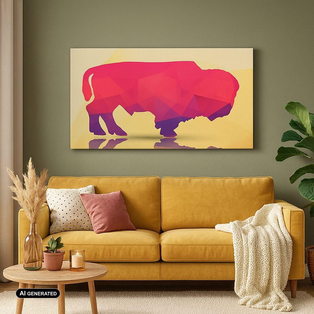 Panorama Bilder auf Leinwand 100x40cm Leinwandbild Bison Illustration Bunt Grafik Gross Wanddeko Bil