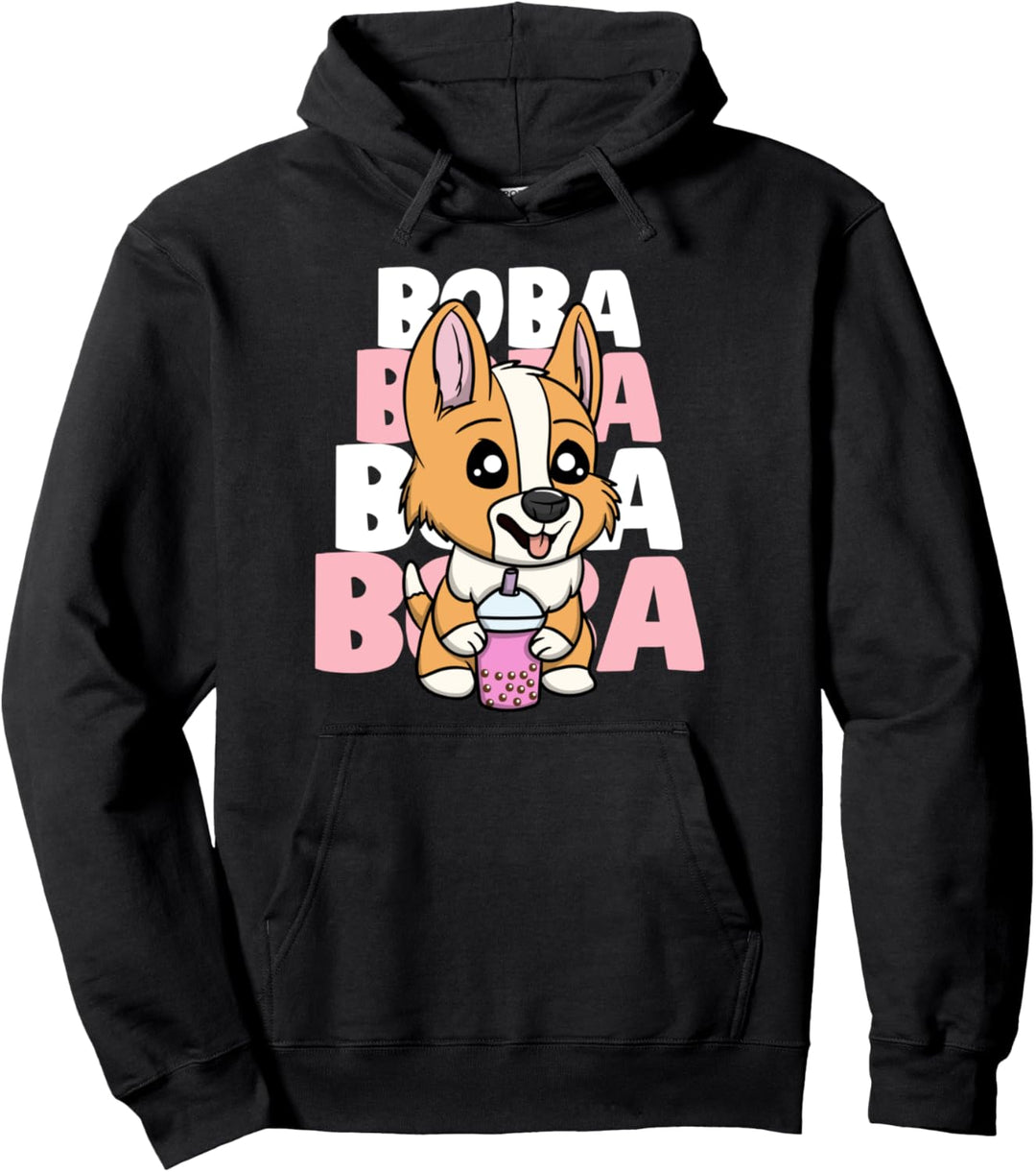 Boba Bubble Tea Corgi Pullover Hoodie