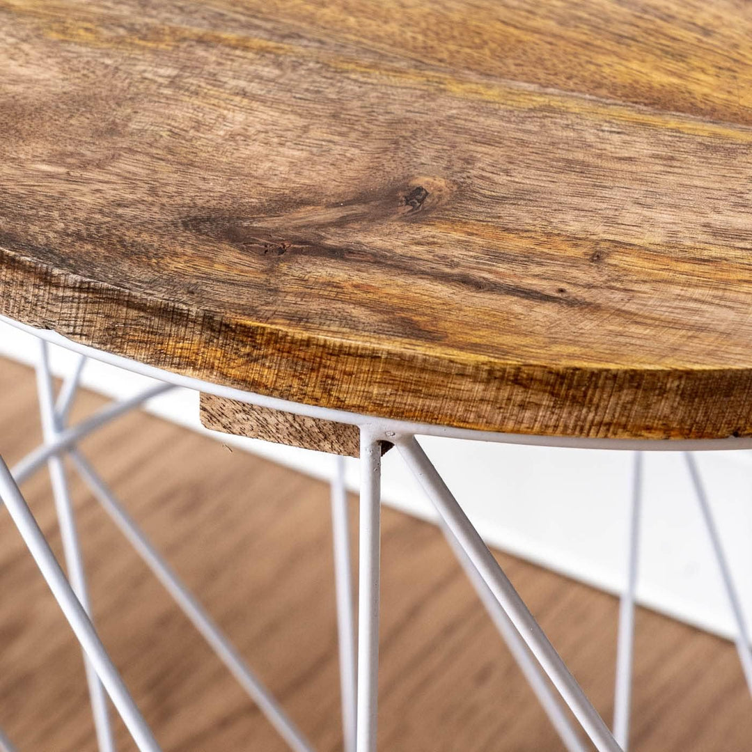 levandeo 3er Set Beistelltisch Metall Metallkorb Weiss Mango Couchtisch Holz Deckel Deko Aufbewahrun