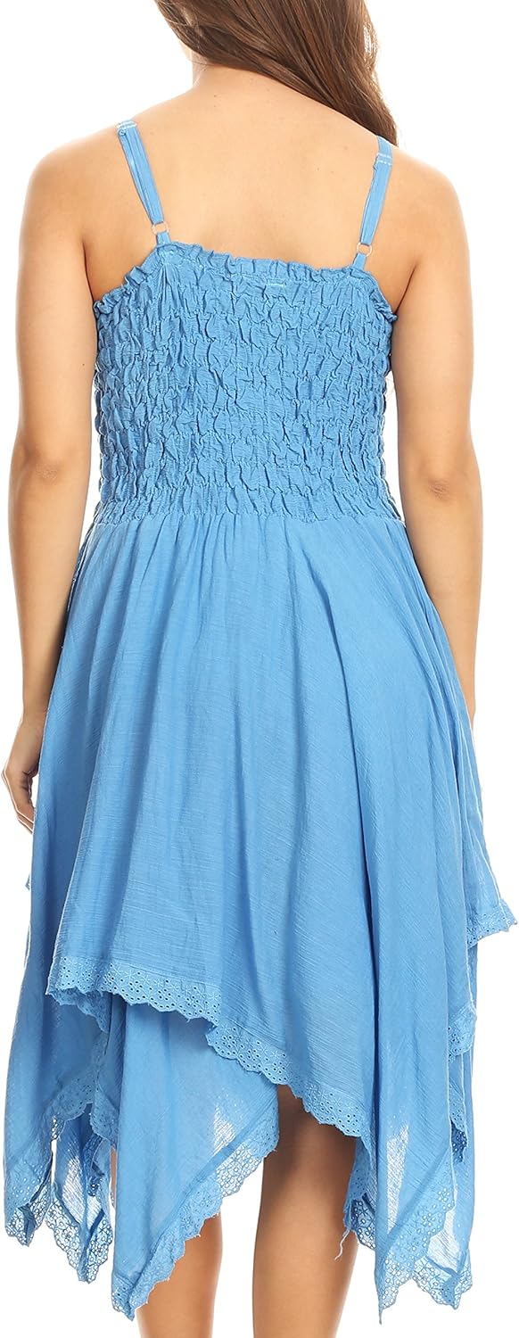 Sakkas Ella gesmokt Mieder Spaghetti schnallen Doppelschichtenkleid Einheitsgrösse Blau, Einheitsgrö