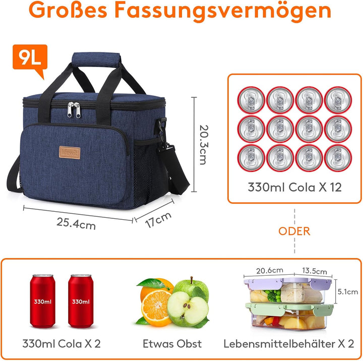 Lifewit Kühltasche klein, Isolierte Cooler Bag, Lunchtasche 9L 12 Dosen Dunkelblau 9L, Dunkelblau 9L