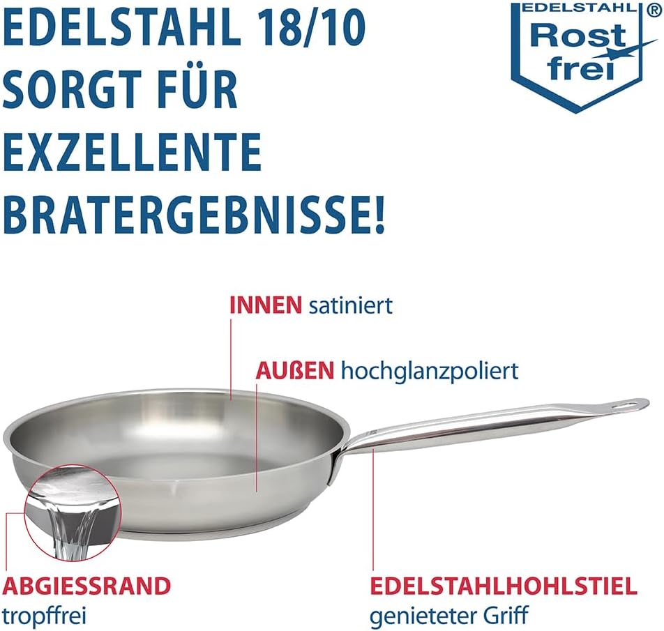 ELO Profi Therm Bratpfanne 24 cm, aus 18/10 Edelstahl, energiesparender Kapselboden, scharf und kros