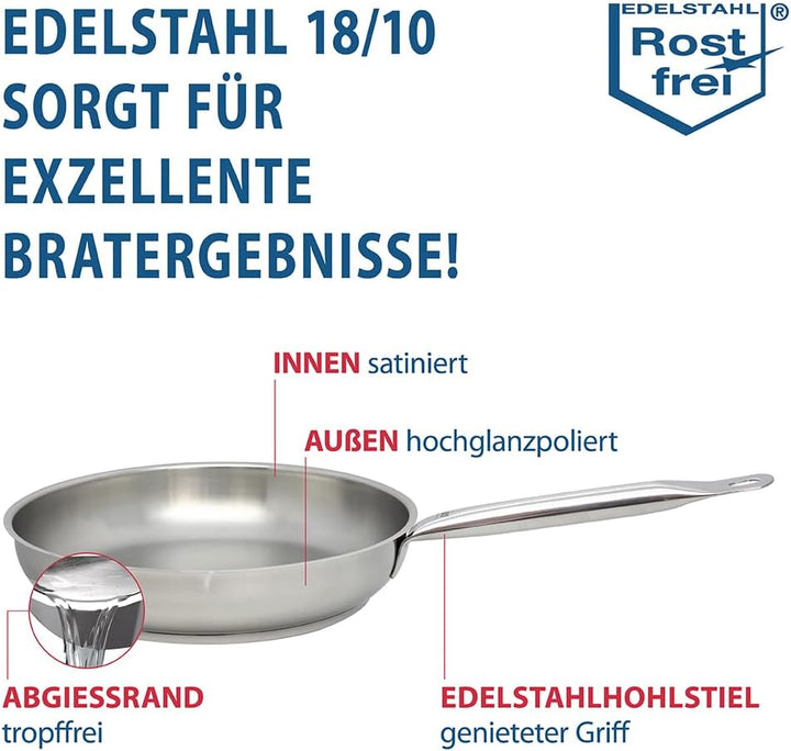 ELO Profi Therm Bratpfanne 24 cm, aus 18/10 Edelstahl, energiesparender Kapselboden, scharf und kros