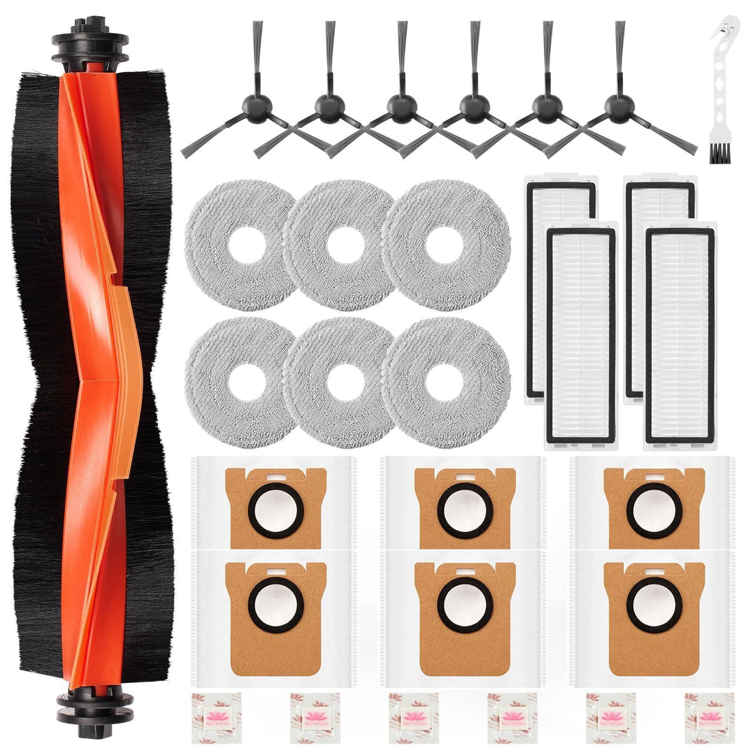 24 Stück Zubehör für Xiaomi X20 Max / X20 Pro Saugroboter, 6 Staubbeutel 6 Wischpad 1 Hauptbürste 6
