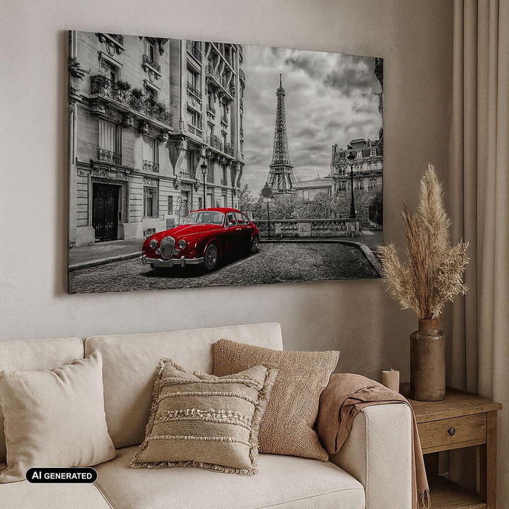 Bilder auf Leinwand 100x70cm Leinwandbild Auto Eiffle Strasse Gebäude Gross Wanddeko Bild Schlafzimm
