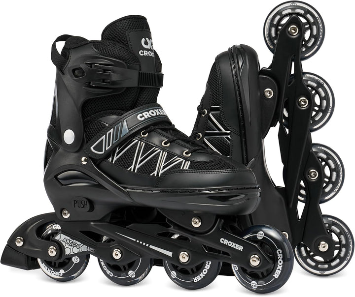 Croxer Verstellbare 2in1 Inlineskates-Schlittschuhe Torch - 76mm PU Rollen, Gummi-Härte 82A, ABEC-9