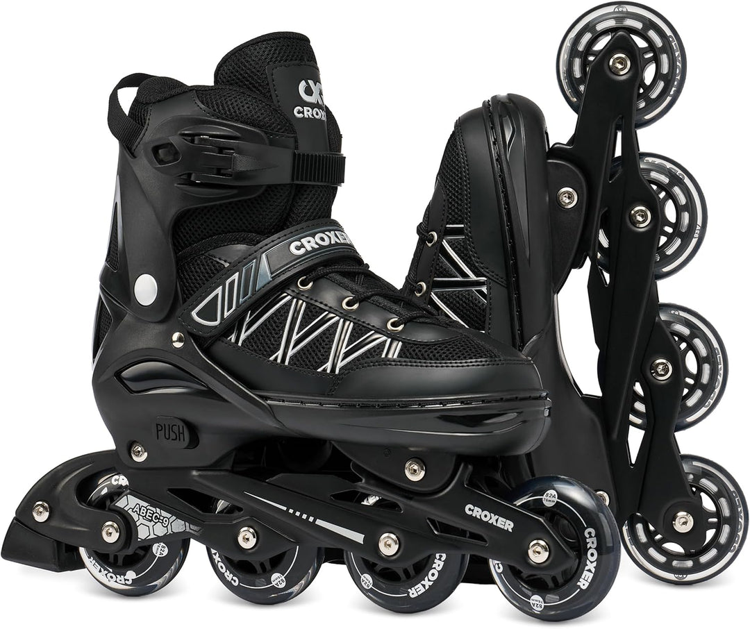 Croxer Verstellbare 2in1 Inlineskates-Schlittschuhe Torch - 76mm PU Rollen, Gummi-Härte 82A, ABEC-9
