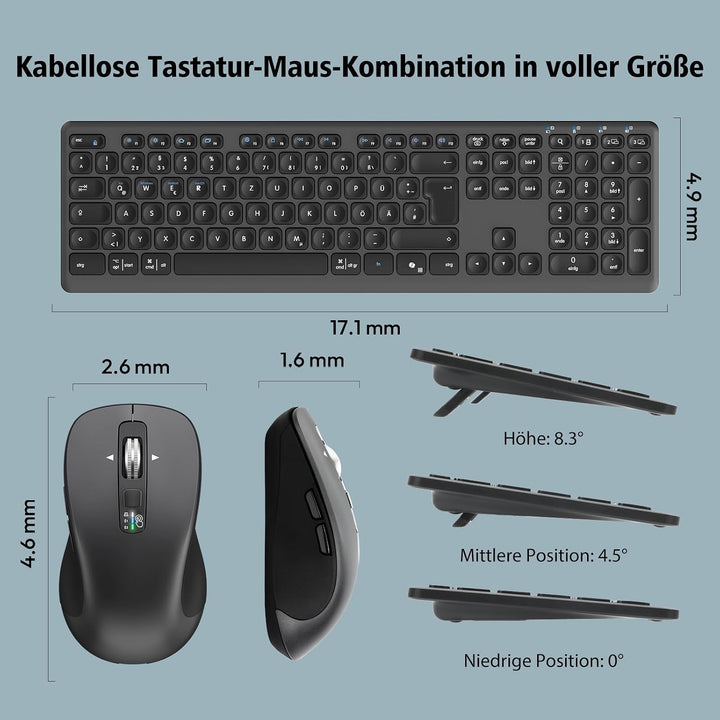 CITLLA M9300 Kabelloses Tastatur Maus Combo, 2-in-1 USB Empfänger und Zwei Bluetooth, 18-Monate Batt
