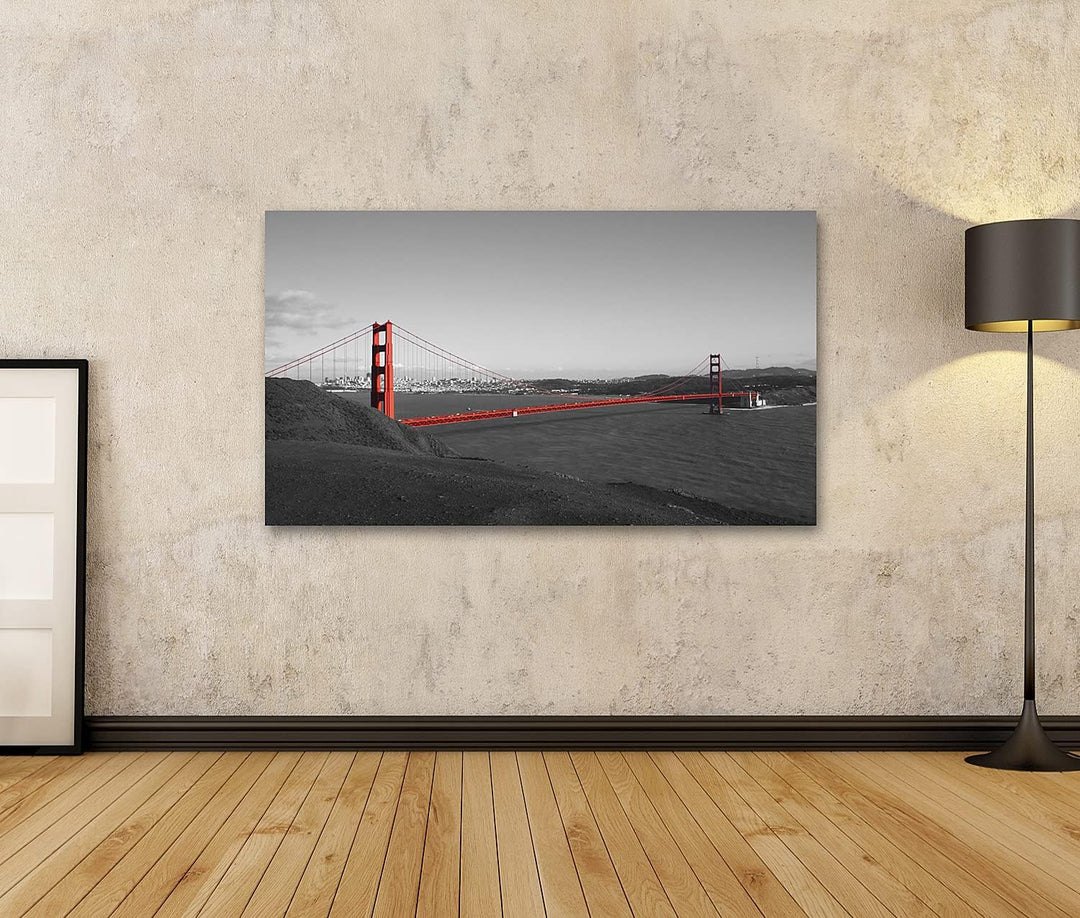 islandburner Bild auf Leinwand Red Golden Gate Bridge Mit San Francisco Im Hintergrund In Schwarz Un