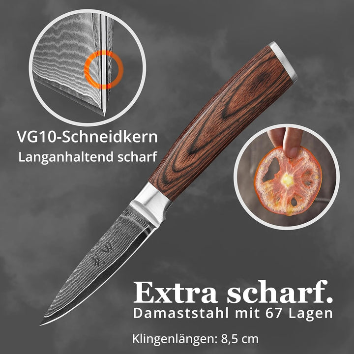 Wakoli EDIB Damastmesser Officemesser Gemüse Messer 8,50cm Klinge extrem scharf aus 67 Lagen I Damas