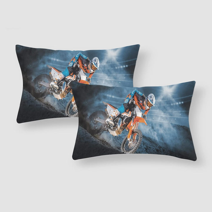 Motocross Bettwäsche Sets, 3D-gedrucktes Muster von Extremsport-Motorrad-Themen-Bettbezug mit 2 Kiss