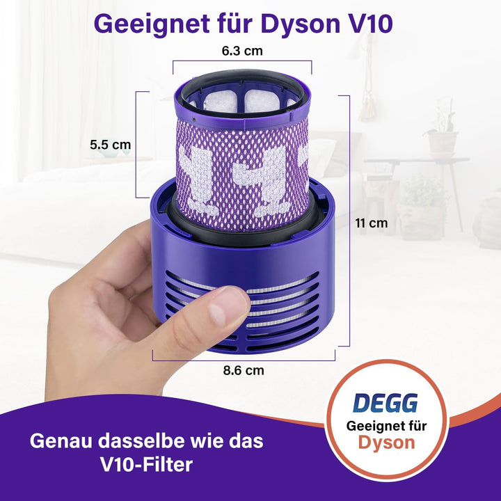 DEGG Hepa Filter - Kompatibel mit Dyson V10 - Waschbares Staubsaugerfilter - Ersatzfilter - Perfekte