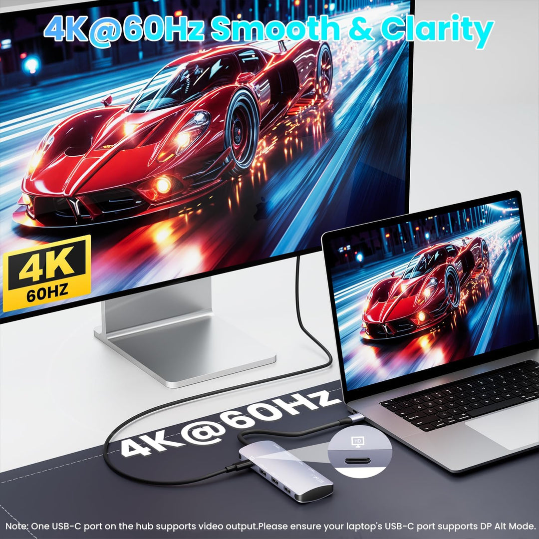 USB C Hub 10Gbps, 8-in-1 USB Hub 3.2 mit 4K@60Hz Videoausgang, 100W PD Ladeanschluss, USB4 Adapter m