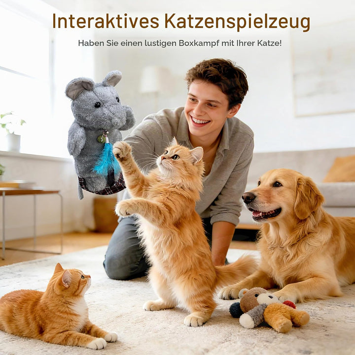Katzen Wrestling Handschuh, interaktive Katzenspielzeug Handpuppe mit Katzenminze, Federn &amp; Glöckche