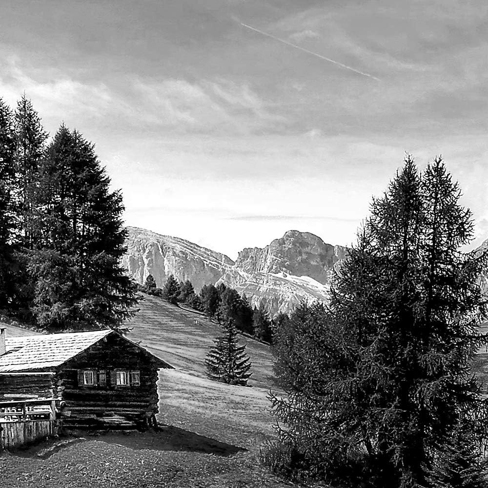 Feeby Bilder Berge 200x100 cm - Leinwandbild 5 Teilig XXL Kunstdruck Hütte Bäume grau Leinwandbild X