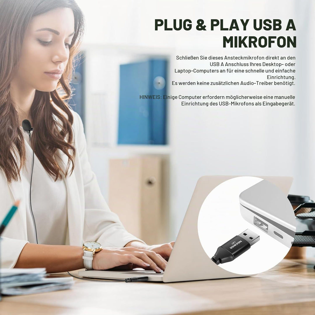 NEEWER USB A Ansteckmikrofon Mini Lavalier Mikrofon mit omnidirektionaler Richtwirkung 2m Kabel für