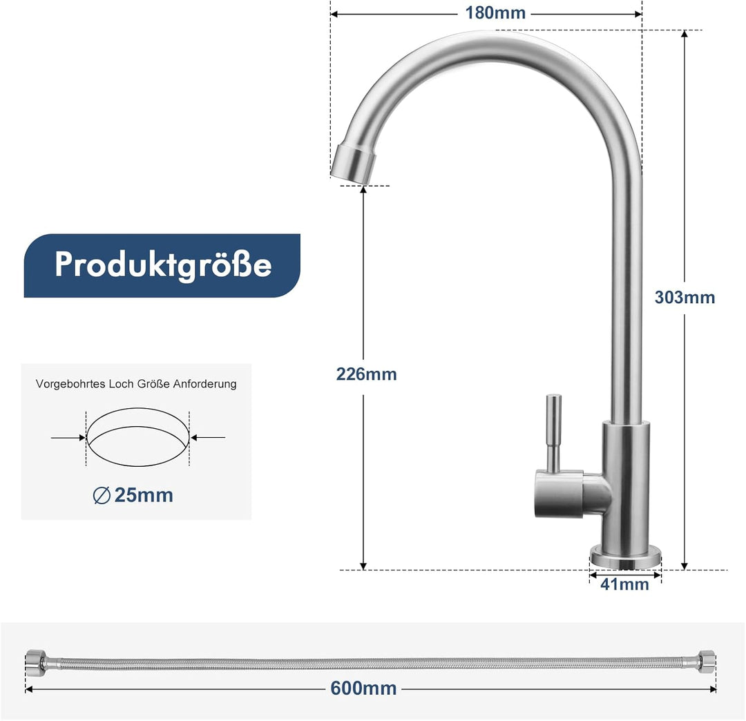 BONADE Wasserhahn Küche, 360°Drehung Einhand Hochdruck Kaltwasserhahn Küche, Drahtziehen küchenarmat