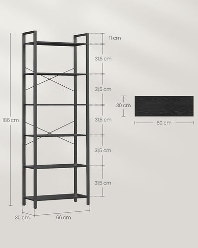 VASAGLE Bücherregal 6 Ebenen, Standregal mit Stahlrahmen, freistehendes Regal, Wohnzimmer, Schlafzim