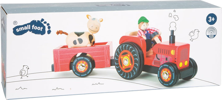 small foot Traktor mit Anhänger „Bauernhof“ aus Holz, mit Biegepuppen, Bauer und Kuh, ab 3 Jahren, 1
