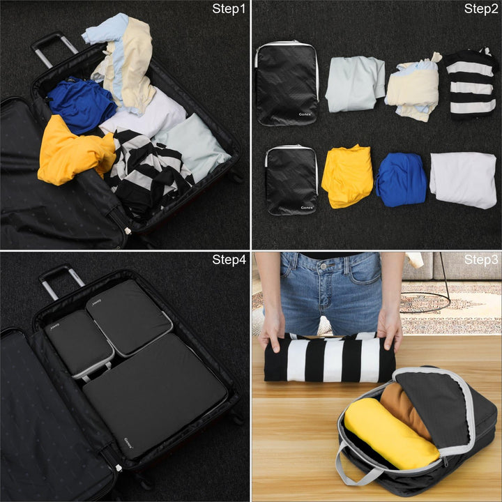 Compression Packing Cubes 3/4er Set, Gonex Kleidertaschen 4-teilig Verpackungswürfel, Kleidertaschen