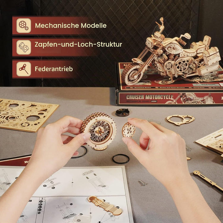 ROKR 3D Puzzle Holzbausatz Mechanische Getriebe Modell Cruiser-Motorrad für Kinder Erwachsene, Cruis