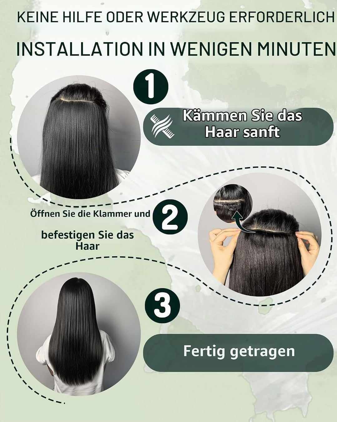RUNATURE Echthaar Extensions Clip Braun Hervorheben 25cm 3pcs Clip in Extensions Echthaar Seamless C