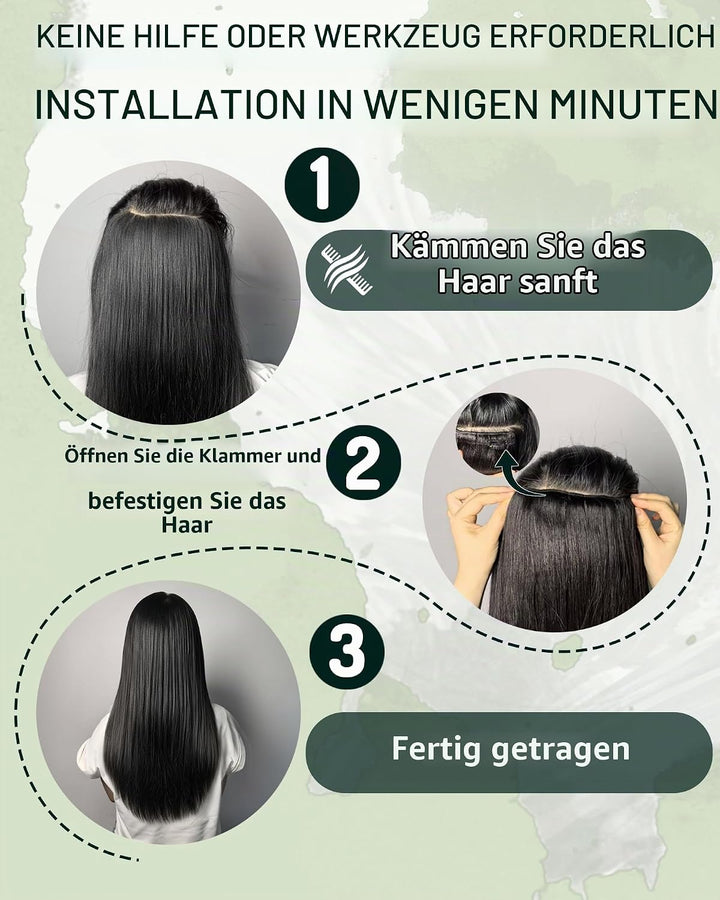 RUNATURE Echthaar Extensions Clip Braun Hervorheben 25cm 3pcs Clip in Extensions Echthaar Seamless C