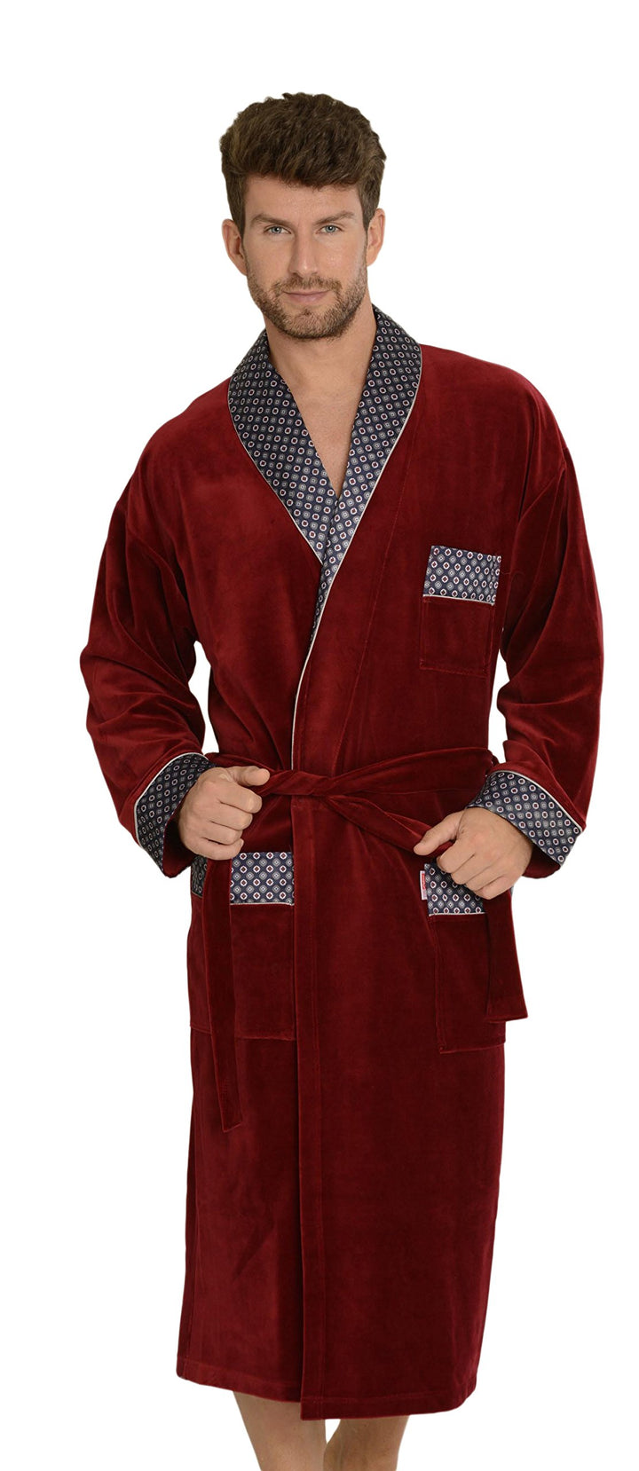 FOREX Lingerie edler und hochwertiger Baumwoll-Bademantel Herren-Mantel im tollen Design M Bordeaux,