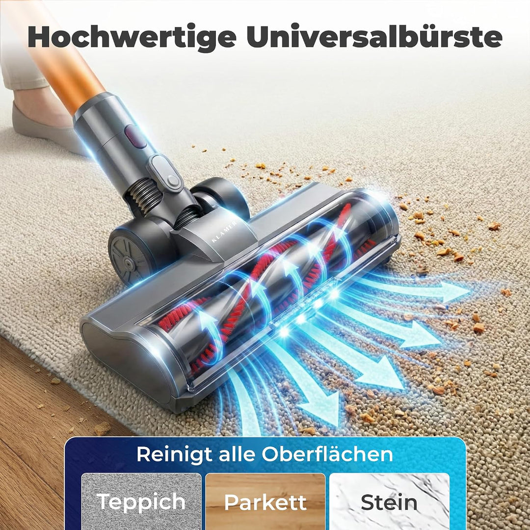 KLAMER Akku Staubsauger, 2-in-1 Staubsauger kabellos &amp; Handstaubsauger, Akkulaufzeit bis 60 min, Akk