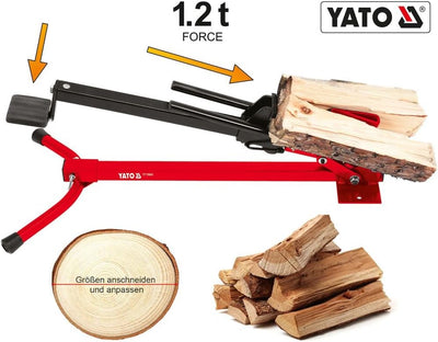 Yato Profi Manueller Holzspalter für Fussbetrieb, 1,2 Tonnen, liegende Ausführung, bis 430mm, mechan