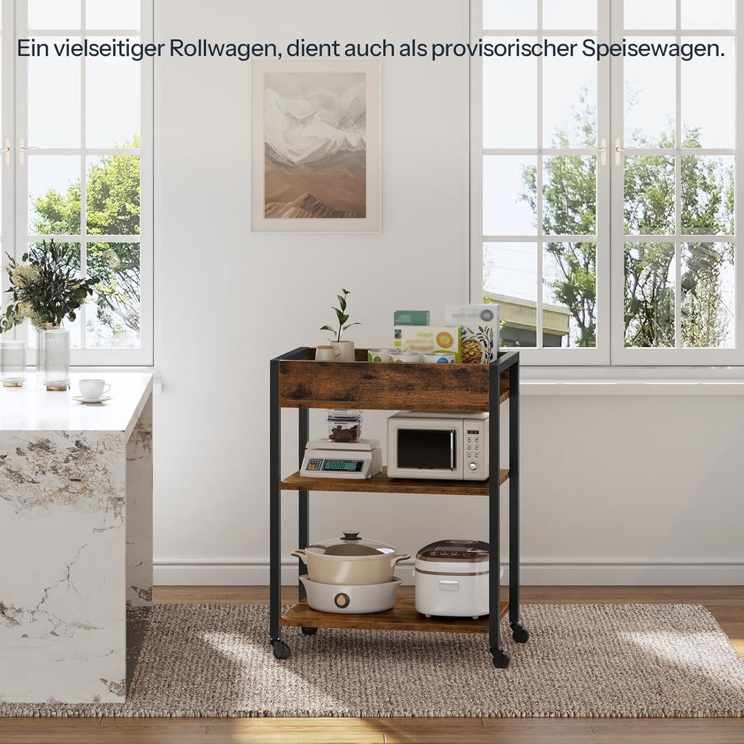 HOOBRO 3-stöckiger Servierwagen, Rollwagen mit Schutzkanten, Küchenwagen, Küchenregal, Barwagen, 64