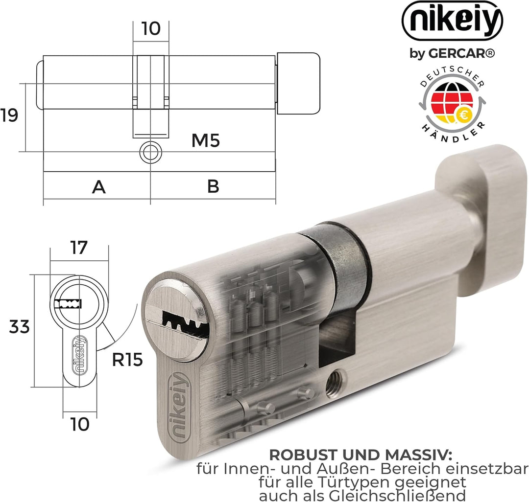 GERCAR Pro 10x Knaufzylinder 30/30 gleichschliessend Set 10 Schliesszylinder mit Knauf inkl. 50 Schl