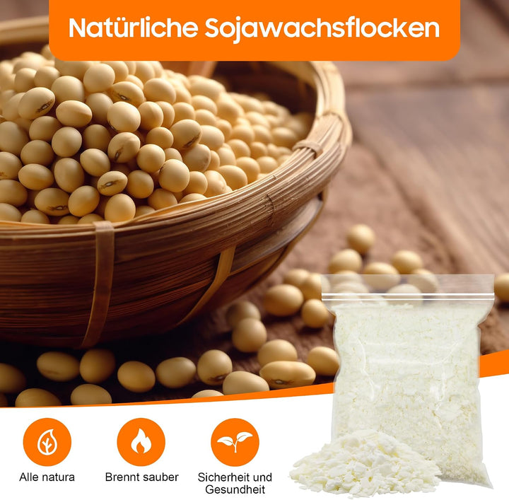 sevkumz Komplettes Kerzenherstellungsset für Anfänger - enthält Schmelztopf, Sojawachs, Dochte, Rühr